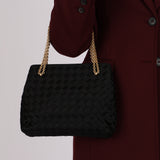 Bottega Veneta Intrecciato Black Satin Chain Shoulder Bag