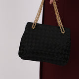 Bottega Veneta Intrecciato Black Satin Chain Shoulder Bag