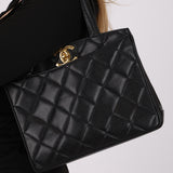 Chanel XL CC Turnlock Tote Black Caviar 1996 24K GP