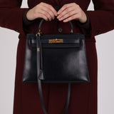 Hermès 1983 Bleu Marine Box Kelly Sellier 28 GHW with Strap
