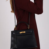 Hermès 1983 Bleu Marine Box Kelly Sellier 28 GHW with Strap