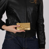 Chanel 2019 Metallic Gold Croc Embossed Zippy Classic Flap Card Holder