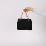 Bottega Veneta Intrecciato Black Satin Chain Shoulder Bag