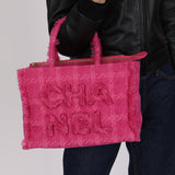Chanel 2019 Pink Tweed Logo Zip Shopping Tote