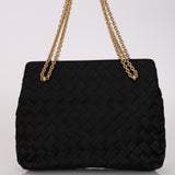 Bottega Veneta Intrecciato Black Satin Chain Shoulder Bag