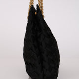 Bottega Veneta Intrecciato Black Satin Chain Shoulder Bag