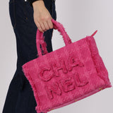 Chanel 2019 Pink Tweed Logo Zip Shopping Tote