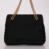 Bottega Veneta Intrecciato Black Satin Chain Shoulder Bag