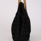 Bottega Veneta Intrecciato Black Satin Chain Shoulder Bag