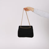 Bottega Veneta Intrecciato Black Satin Chain Shoulder Bag