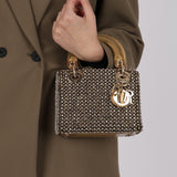 Limited Edition Dior 2022 Gold Metallic Crystal Embellished Mini Lady Dior