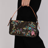 Ultra-Rare Fendi Zucca Lizard Embroidered & Beaded Baguette