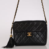 Chanel 1993 Black Lambskin Camera Tassel Bag 24K GP