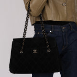 Rare Chanel 2000s Black Suede Turnlock Trapezoid Jumbo Flap