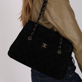 Rare Chanel 2000s Black Suede Turnlock Trapezoid Jumbo Flap