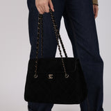 Rare Chanel 2000s Black Suede Turnlock Trapezoid Jumbo Flap