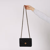 Chanel 1989 Black Satin Coco Shoulder Bag 24K GP