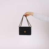 Chanel 1989 Black Satin Coco Shoulder Bag 24K GP
