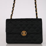 Chanel 1989 Black Satin Coco Shoulder Bag 24K GP