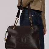 Chanel 1995 Chocolate Brown Caviar Timeless Zip Tote 24K GP