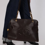Chanel 1995 Chocolate Brown Caviar Timeless Zip Tote 24K GP