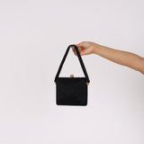 Chanel Kisslock Minaudiere Top Handle Black Satin 1995 24K GP