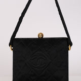 Chanel Kisslock Minaudiere Top Handle Black Satin 1995 24K GP