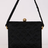 Chanel Kisslock Minaudiere Top Handle Black Satin 1995 24K GP