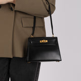 Rare Hermès 1987 Noir Box Mini Kelly 20 Sellier GHW