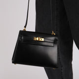 Rare Hermès 1987 Noir Box Mini Kelly 20 Sellier GHW