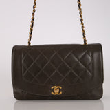 Ultra-Rare Chanel 1996 Deep Olive Lambskin Medium Diana Bag 24K GP