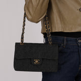 Ultra-Rare Chanel 1997 Black Denim Small Double Flap 24K GP