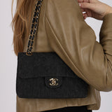 Ultra-Rare Chanel 1997 Black Denim Small Double Flap 24K GP