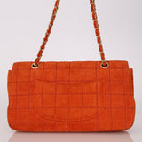 Chanel 2001 Orange Suede Chocolate Bar Single Flap Bag Permabrass