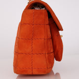 Chanel 2001 Orange Suede Chocolate Bar Single Flap Bag Permabrass