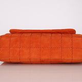 Chanel 2001 Orange Suede Chocolate Bar Single Flap Bag Permabrass