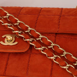 Chanel 2001 Orange Suede Chocolate Bar Single Flap Bag Permabrass