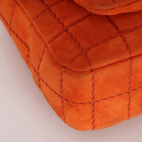 Chanel 2001 Orange Suede Chocolate Bar Single Flap Bag Permabrass