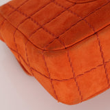 Chanel 2001 Orange Suede Chocolate Bar Single Flap Bag Permabrass