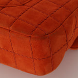 Chanel 2001 Orange Suede Chocolate Bar Single Flap Bag Permabrass