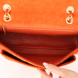Chanel 2001 Orange Suede Chocolate Bar Single Flap Bag Permabrass
