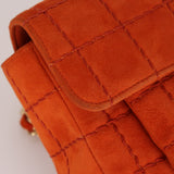 Chanel 2001 Orange Suede Chocolate Bar Single Flap Bag Permabrass