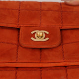 Chanel 2001 Orange Suede Chocolate Bar Single Flap Bag Permabrass