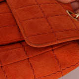 Chanel 2001 Orange Suede Chocolate Bar Single Flap Bag Permabrass