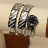 Vintage Bvlgari Stainless Steel Serpenti Tubogas Double Spiral Diamond Quartz Watch Black 19mm