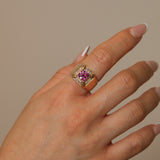 Vintage 18K Yellow Gold Carré Ruby and Diamond Signet Ring
