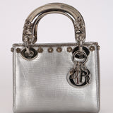 Limited Edition Dior 2017 Dipped Silver Lizard Embellished Mini Lady Dior