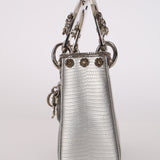Limited Edition Dior 2017 Dipped Silver Lizard Embellished Mini Lady Dior