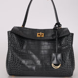 Balenciaga 2025 Gris Croc Embossed Leather Small Rodeo