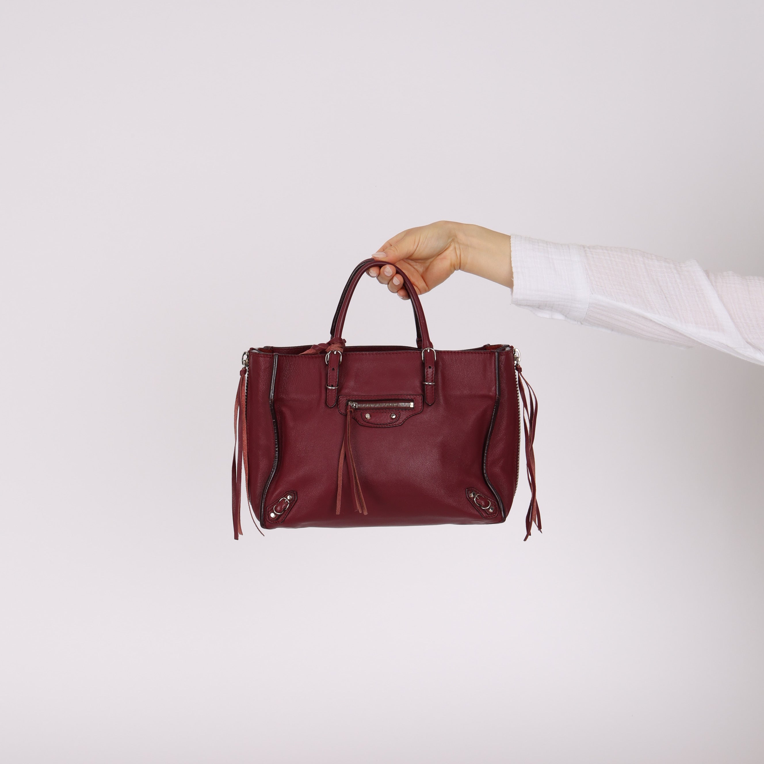 Balenciaga Burgundy Mini Papier A4 Zip Around Tote